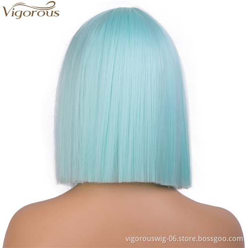 Vigorous Mint Green Straight Bob Wig Synthetic Wigs for Women Middle Part Heat Resistant High Temperature Cosplay Wig